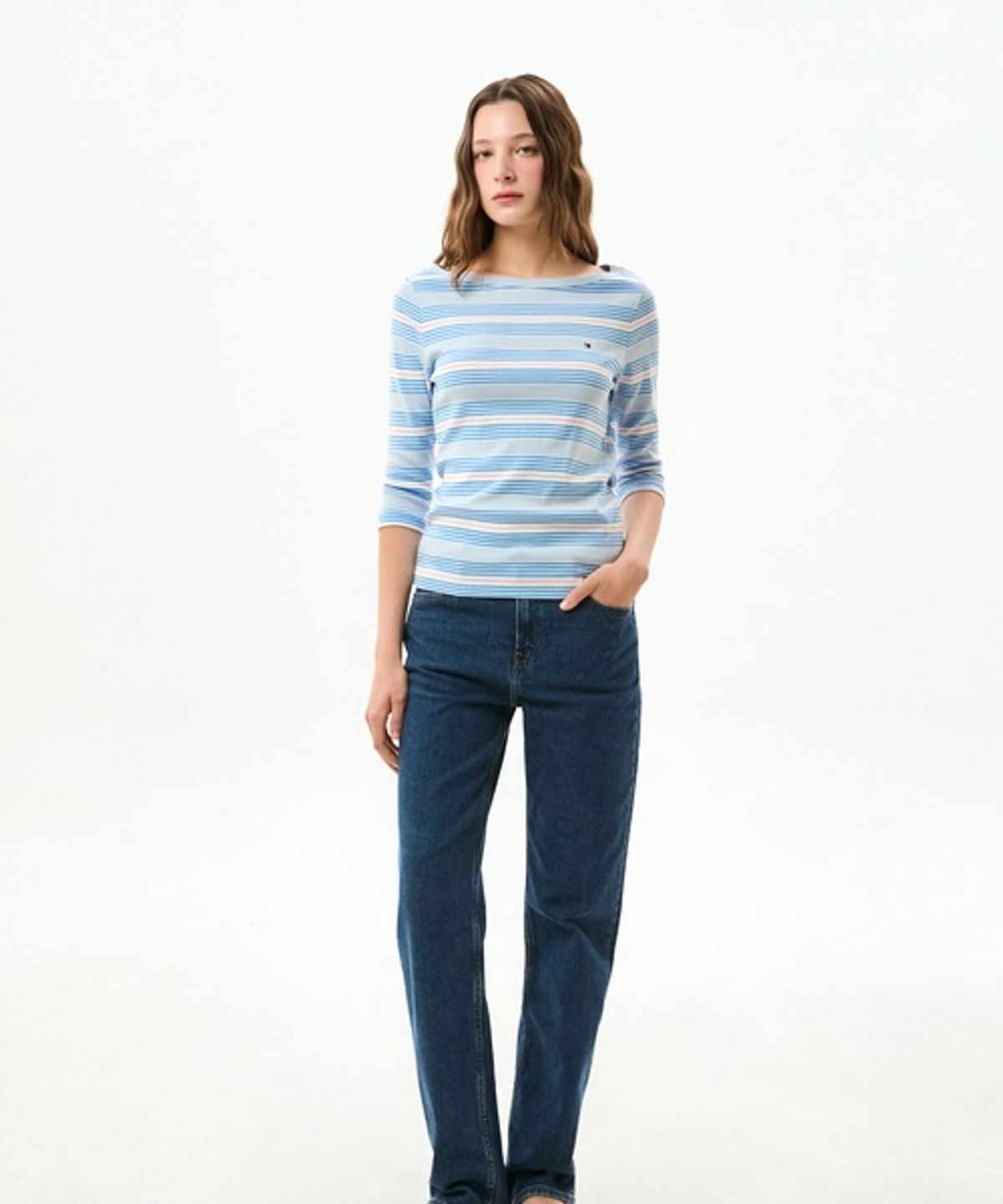 타미힐피거(TOMMY HILFIGER) 보트넥 7부 티셔츠 (T22G7TTO057WT30A7)