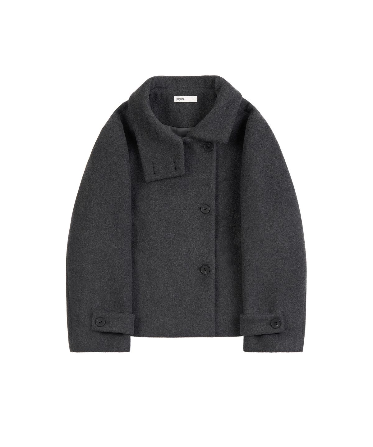 페플리(PEPLEE) Button High Neck Short Coat (Charcoal)