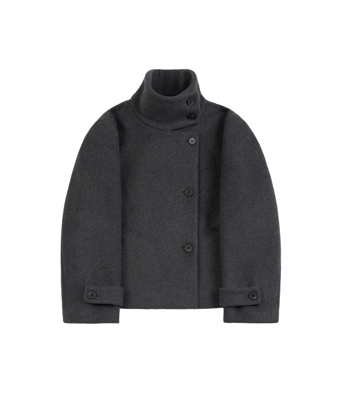 페플리(PEPLEE) Button High Neck Short Coat (Charcoal)