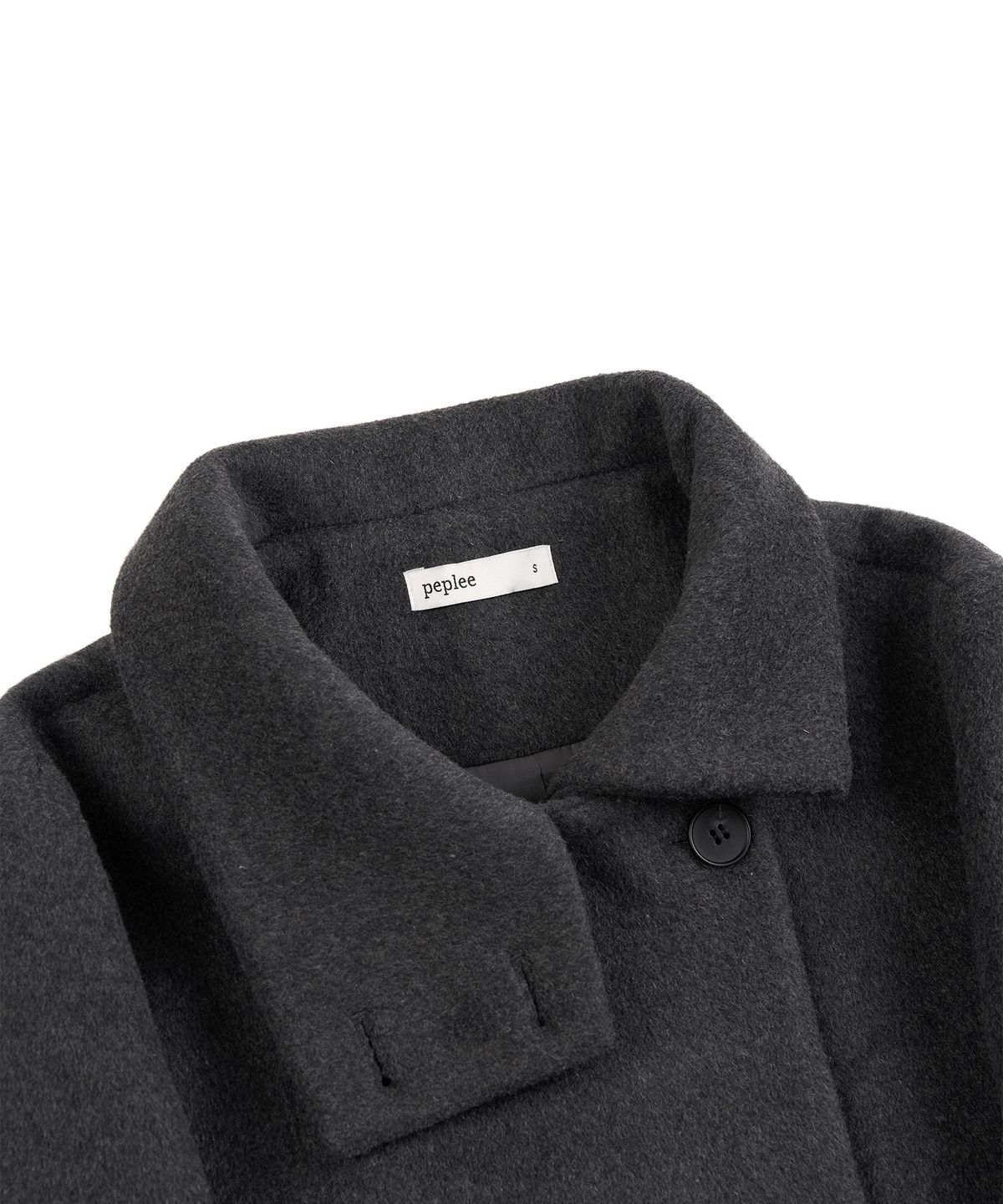 페플리(PEPLEE) Button High Neck Short Coat (Charcoal)