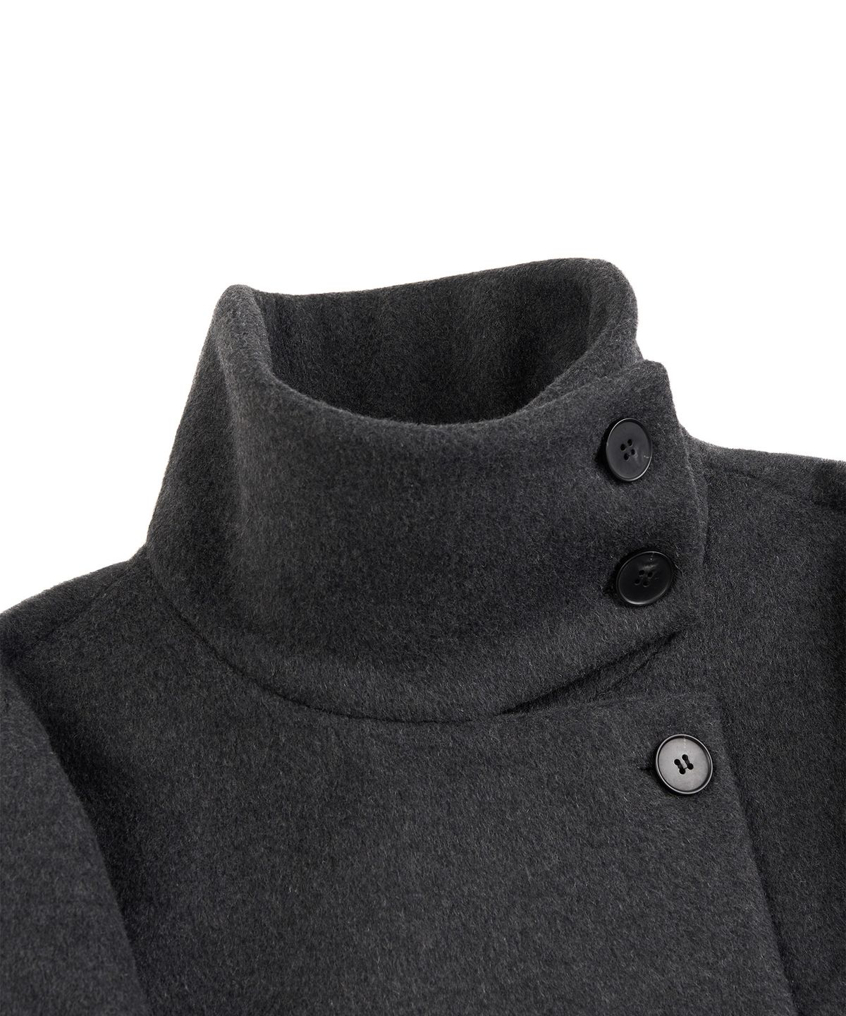 페플리(PEPLEE) Button High Neck Short Coat (Charcoal)