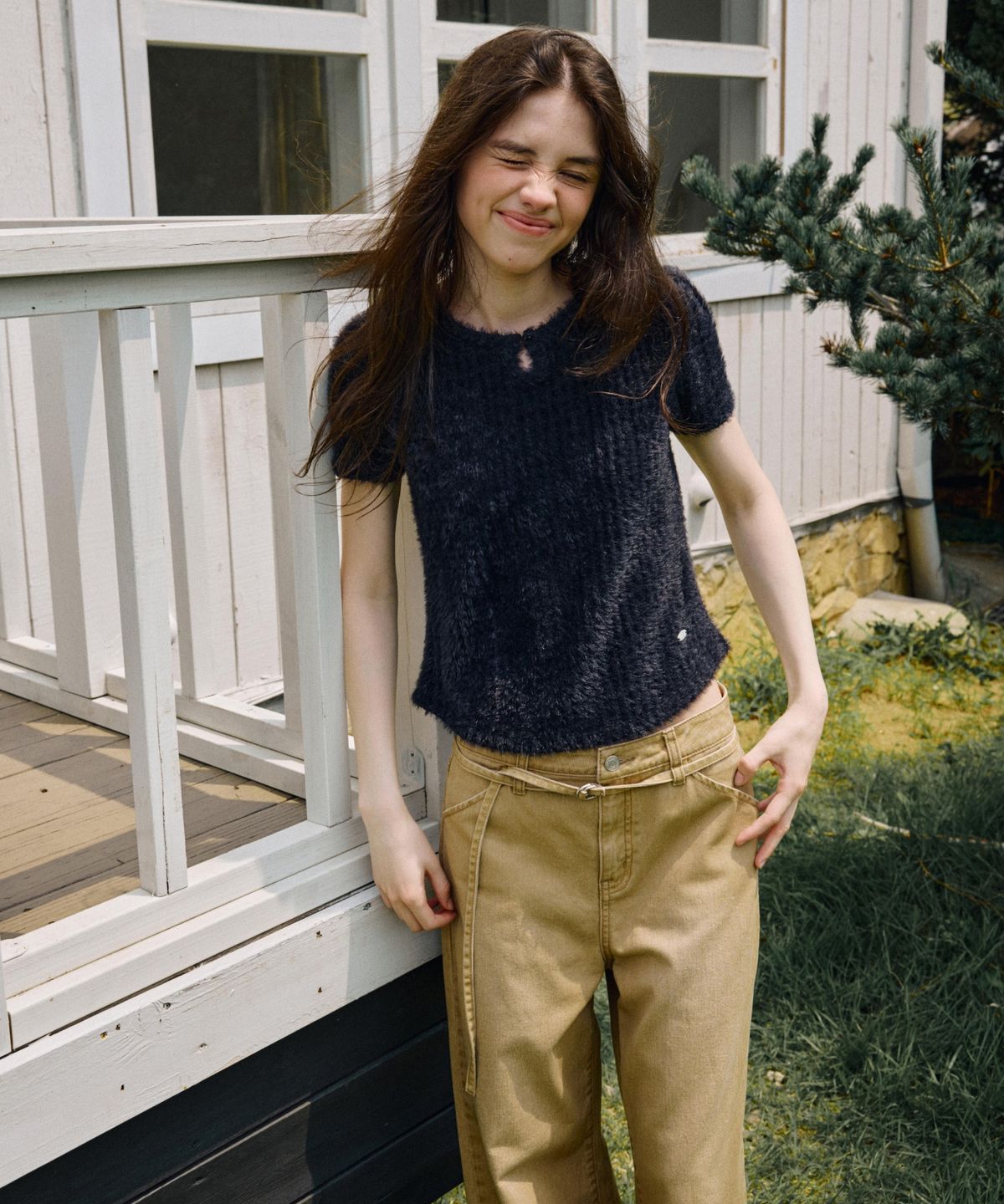 커버낫 우먼(COVERNAT WOMAN) 우먼 와이드 벨티드 데님 팬츠 베이지