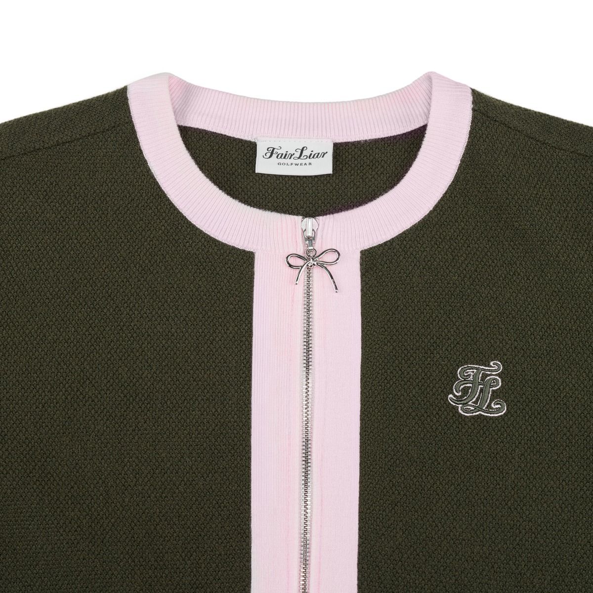 페어라이어 골프(FAIRLIAR GOLF) 리본 지퍼 가디건 (카키)
