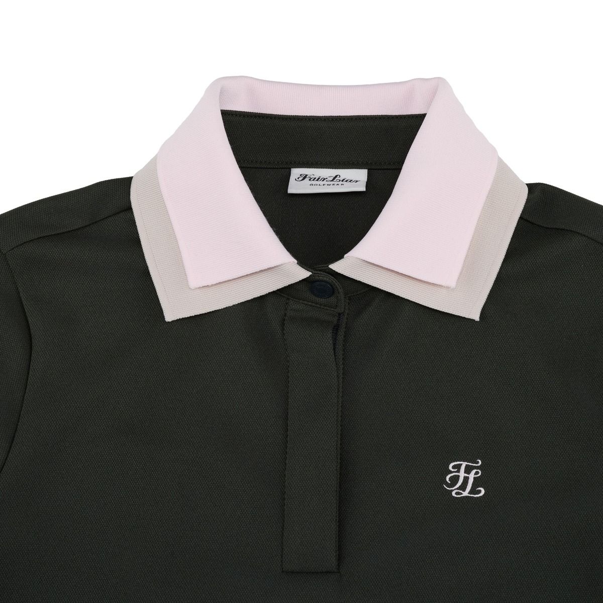 페어라이어 골프(FAIRLIAR GOLF) 이중 배색 카라 긴팔 티셔츠 (카키)