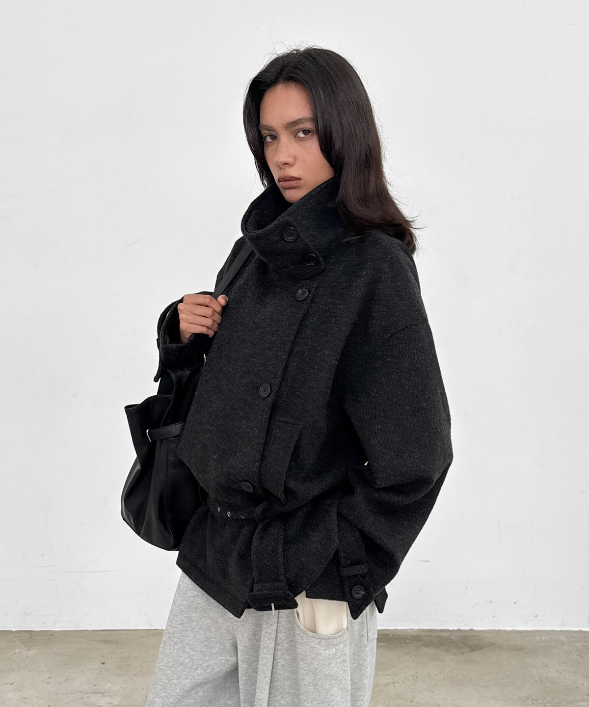 샌드릭(SANDRIC) High Neck Wool Jacket_Charcoal
