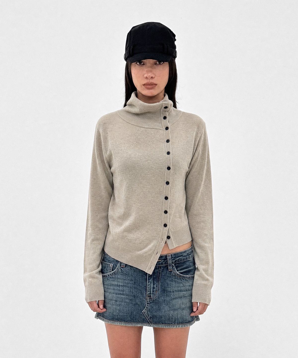 샌드릭(SANDRIC) High Neck Cardigan_Beige