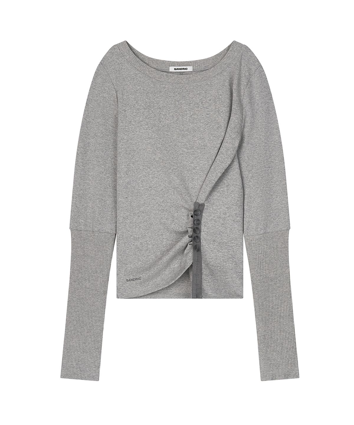 샌드릭(SANDRIC) Button Detail Tee_Melange Grey