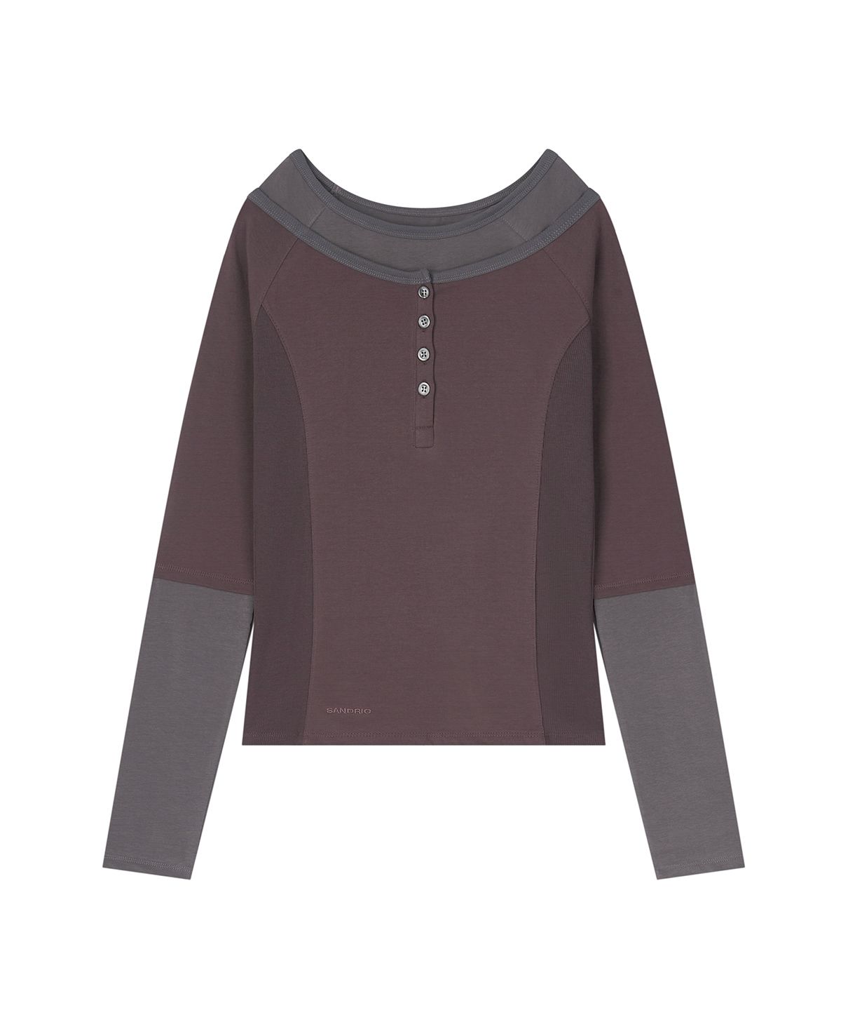 샌드릭(SANDRIC) Layered Boat Neck Tee_Ash Brown