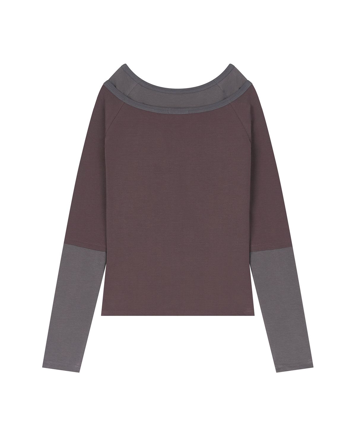 샌드릭(SANDRIC) Layered Boat Neck Tee_Ash Brown