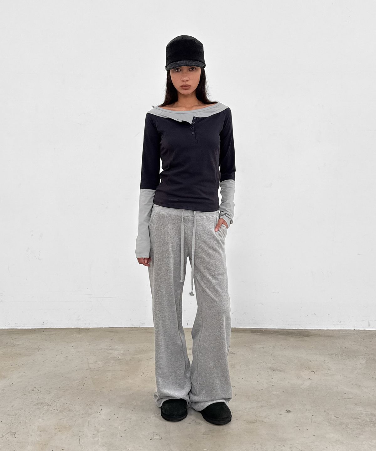 샌드릭(SANDRIC) Layered Boat Neck Tee_Navy