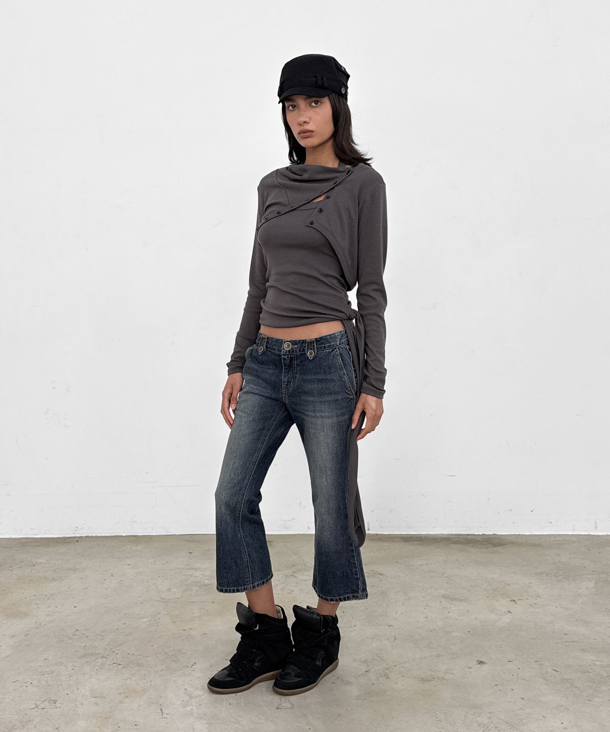 샌드릭(SANDRIC) Cropped Flare Denim_Blue