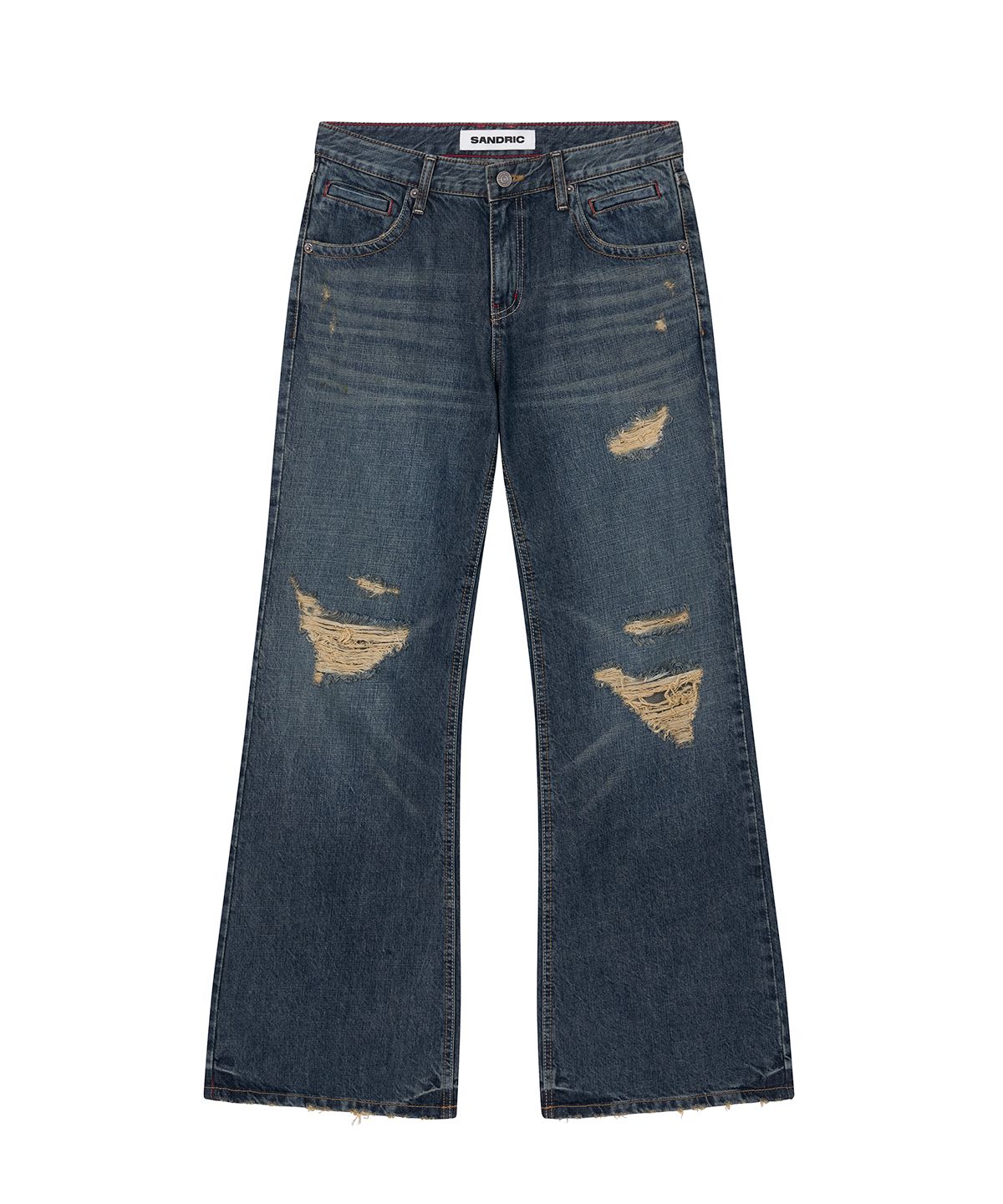 샌드릭(SANDRIC) Distressed Bootcut Denim Pants_blue