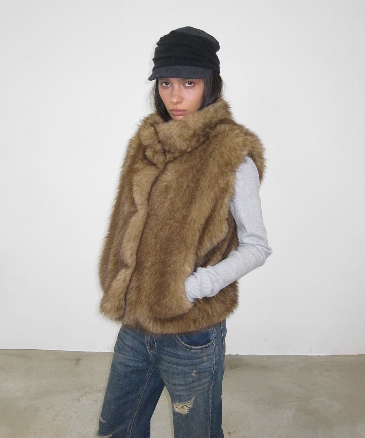 샌드릭(SANDRIC) Vintage Fur Vest_Beige