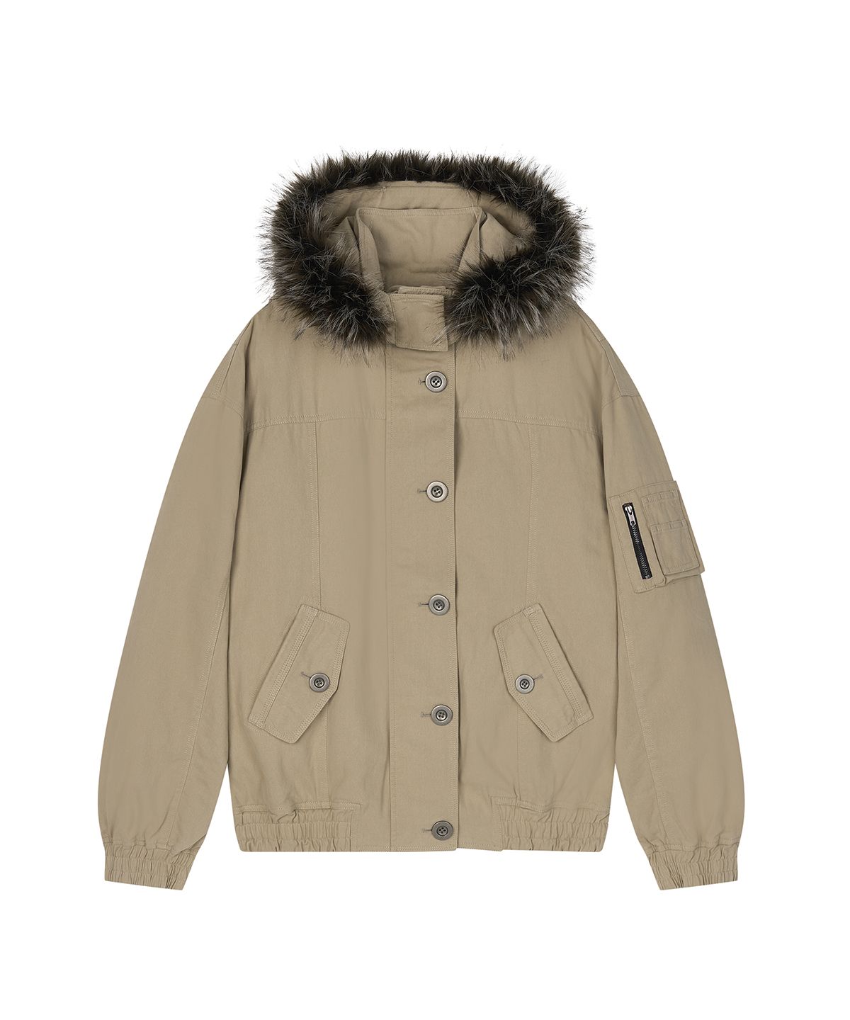 샌드릭(SANDRIC) Detachable Fur Jacket_Beige