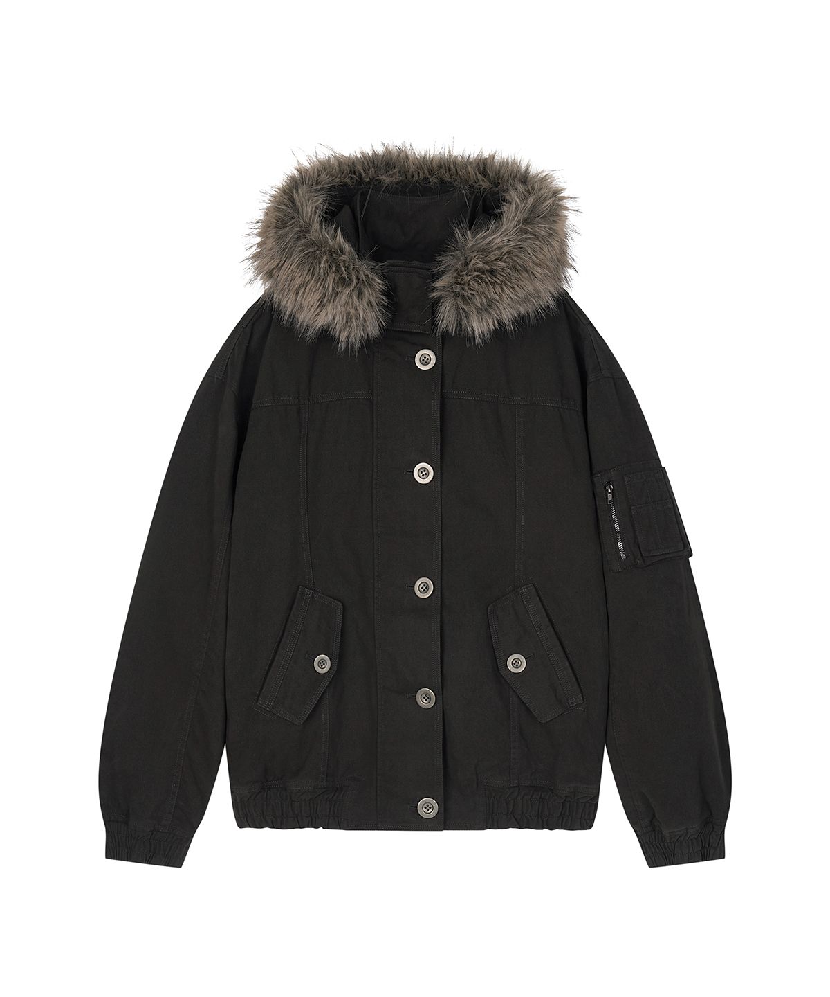 샌드릭(SANDRIC) Detachable Fur Jacket_Charcoal