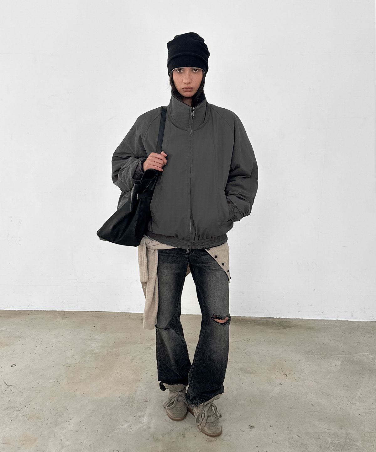 샌드릭(SANDRIC) Reversible Fleece Zip-up_Charcoal