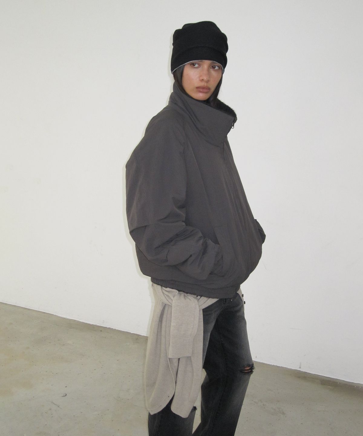 샌드릭(SANDRIC) Reversible Fleece Zip-up_Charcoal