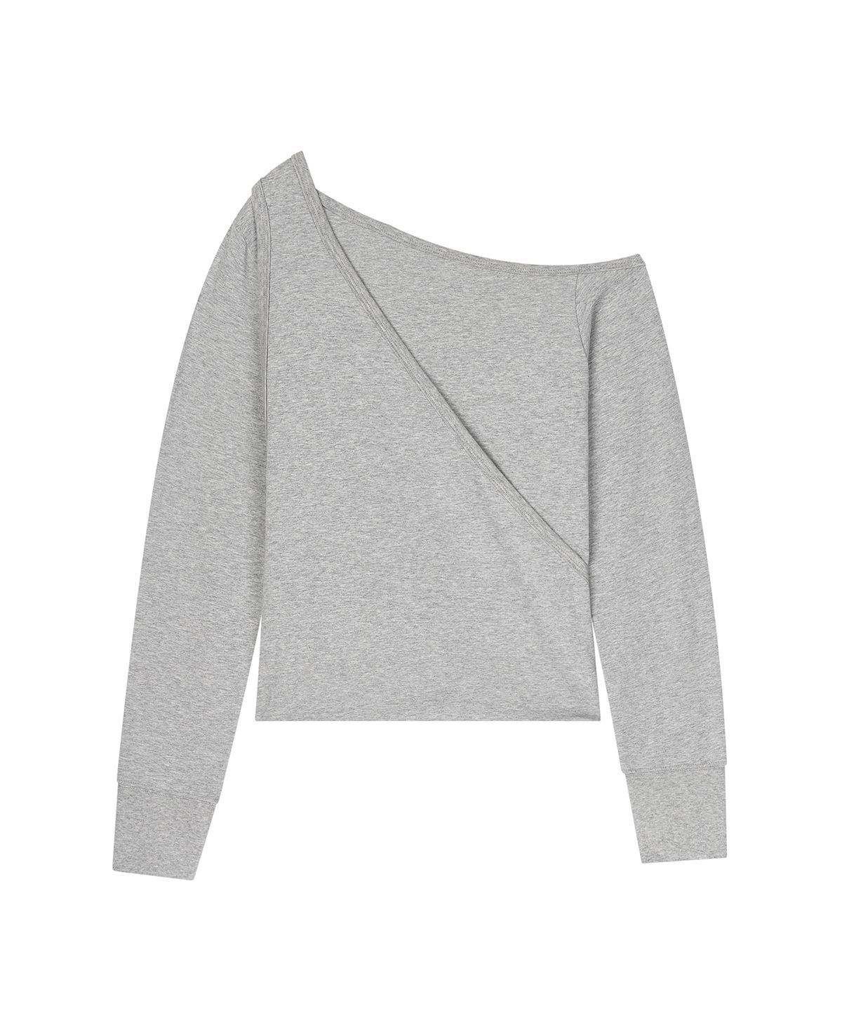 샌드릭(SANDRIC) One-Shoulder Layered Tee_Melange grey
