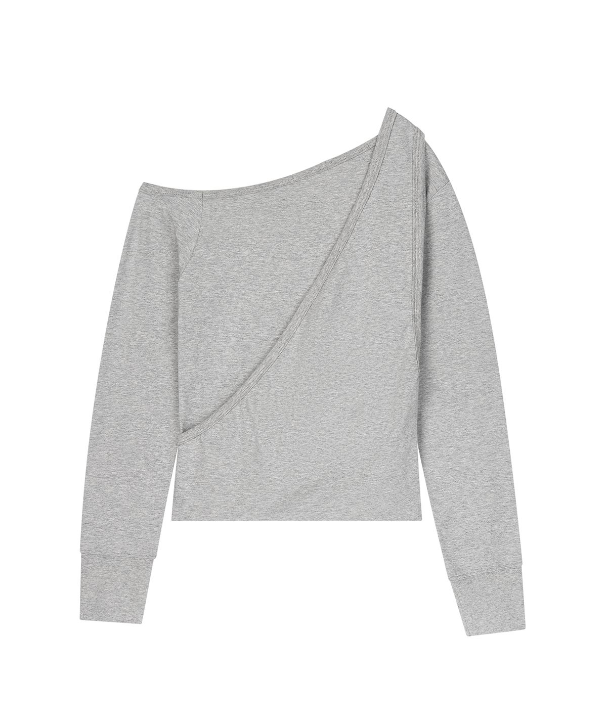 샌드릭(SANDRIC) One-Shoulder Layered Tee_Melange grey
