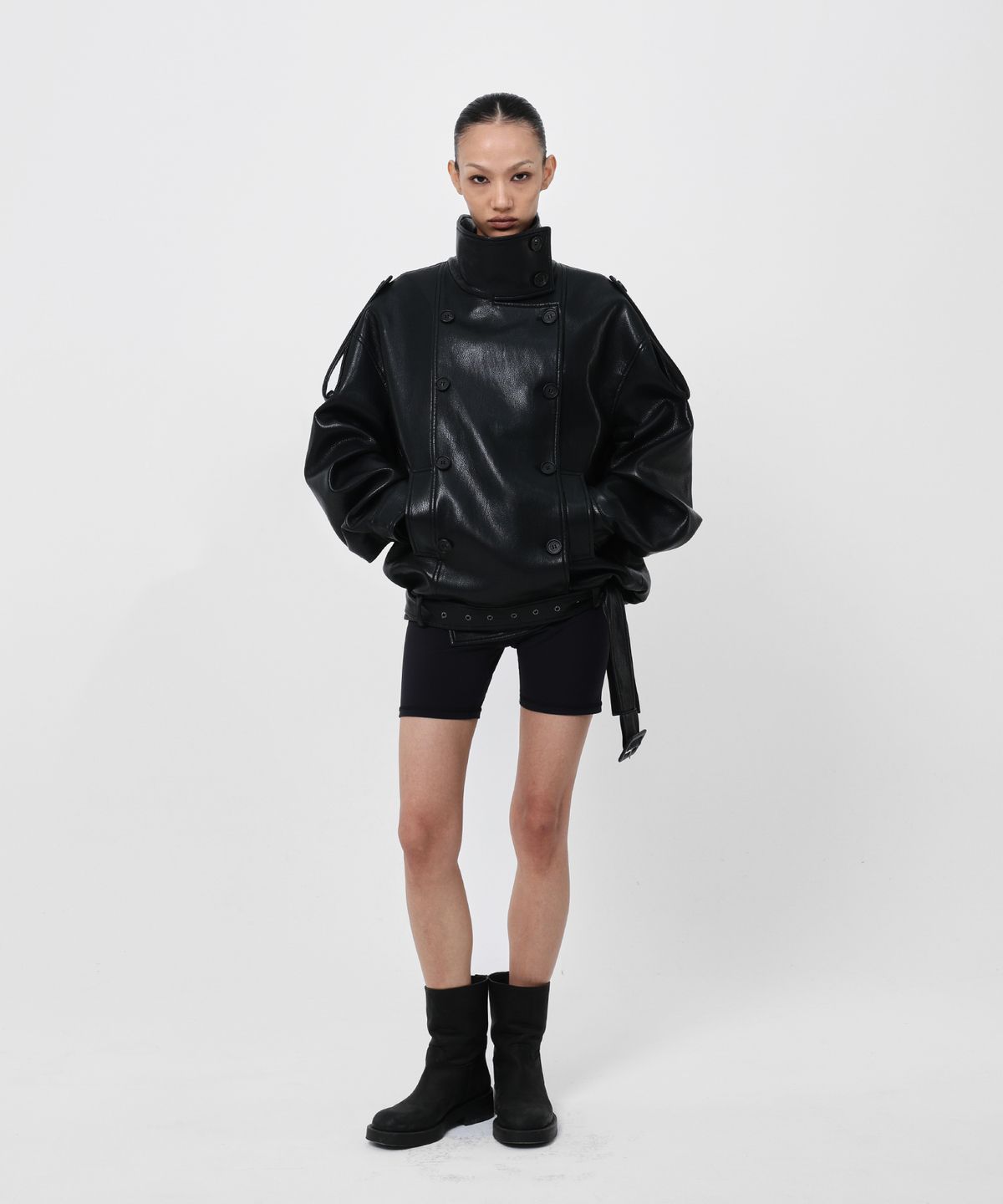 샌드릭(SANDRIC) LINE.02 high neck leather jacket_black