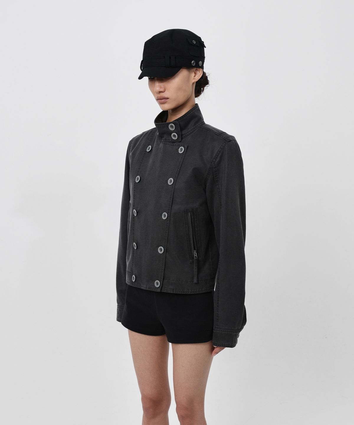 샌드릭(SANDRIC) LINE.02 button leather jacket_washed charcoal