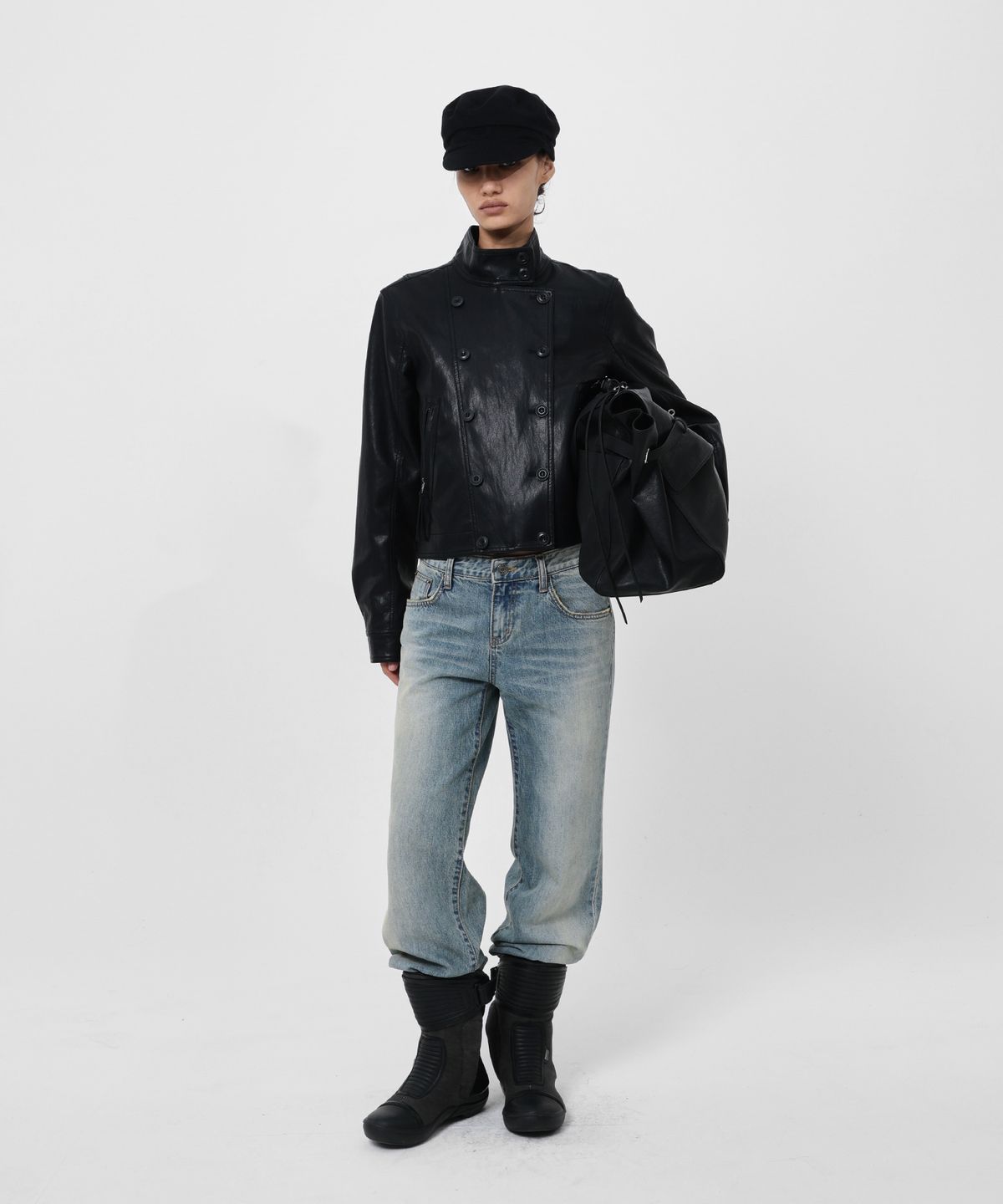 샌드릭(SANDRIC) LINE.02 button leather jacket_black