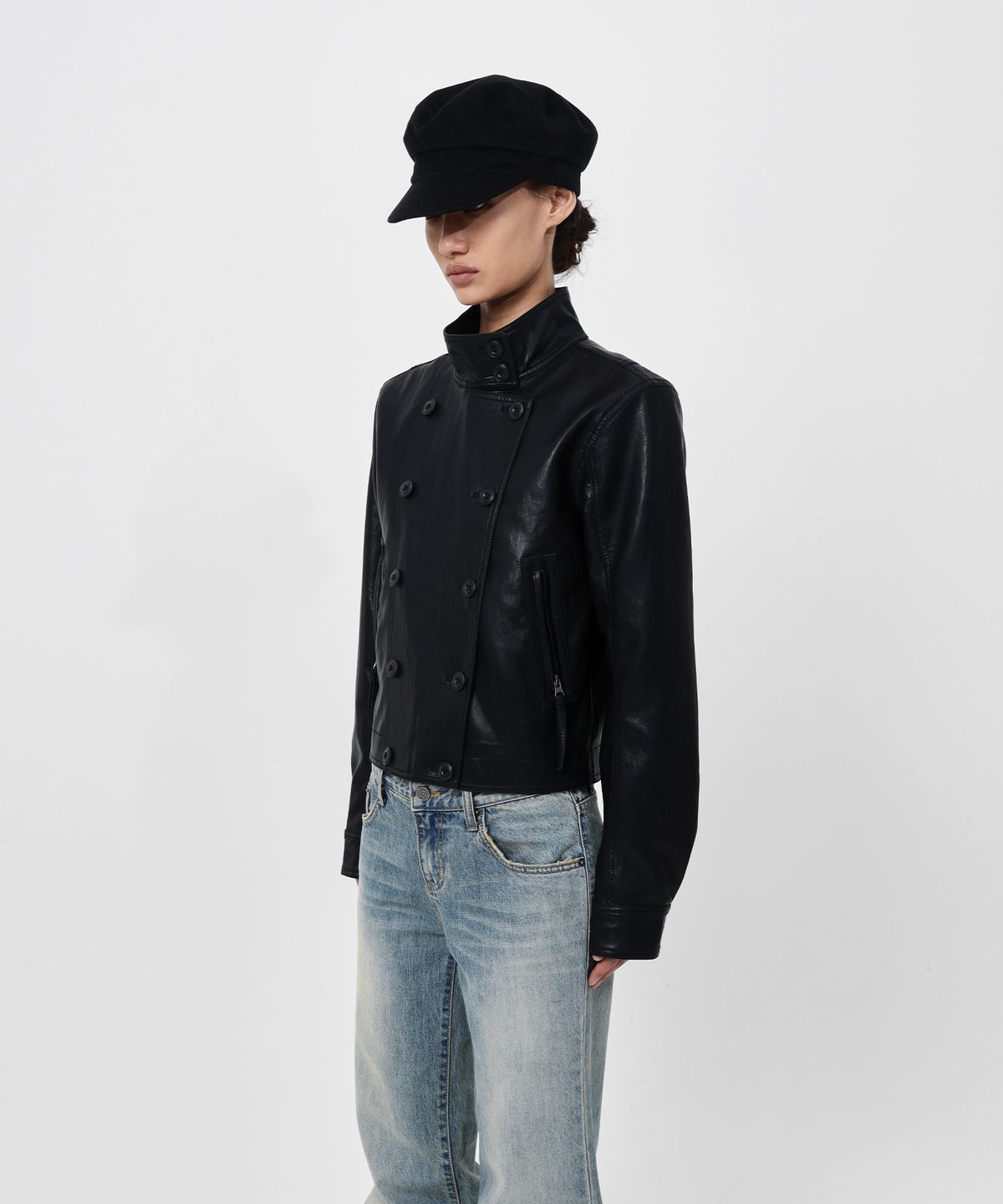 샌드릭(SANDRIC) LINE.02 button leather jacket_black