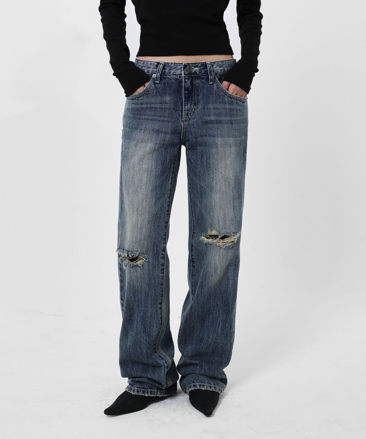 샌드릭(SANDRIC) LINE.02 straight denim_mid blue