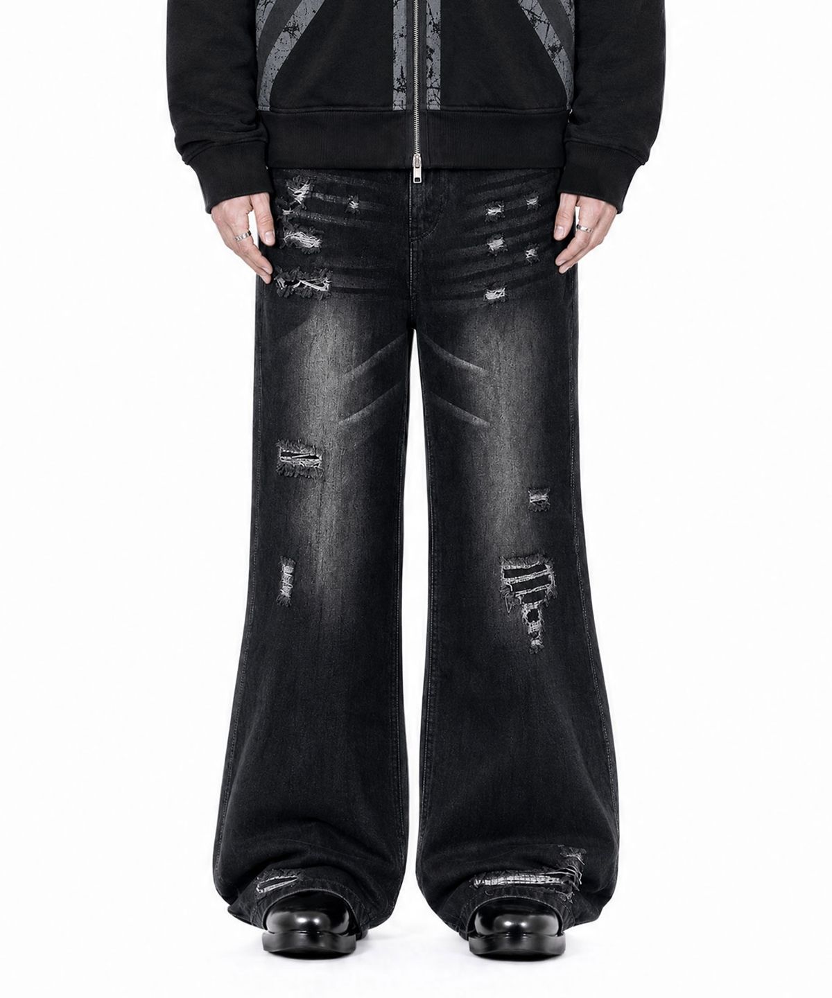 아이돈워너셀(IDWS) Injury Flare Denim Pants Black