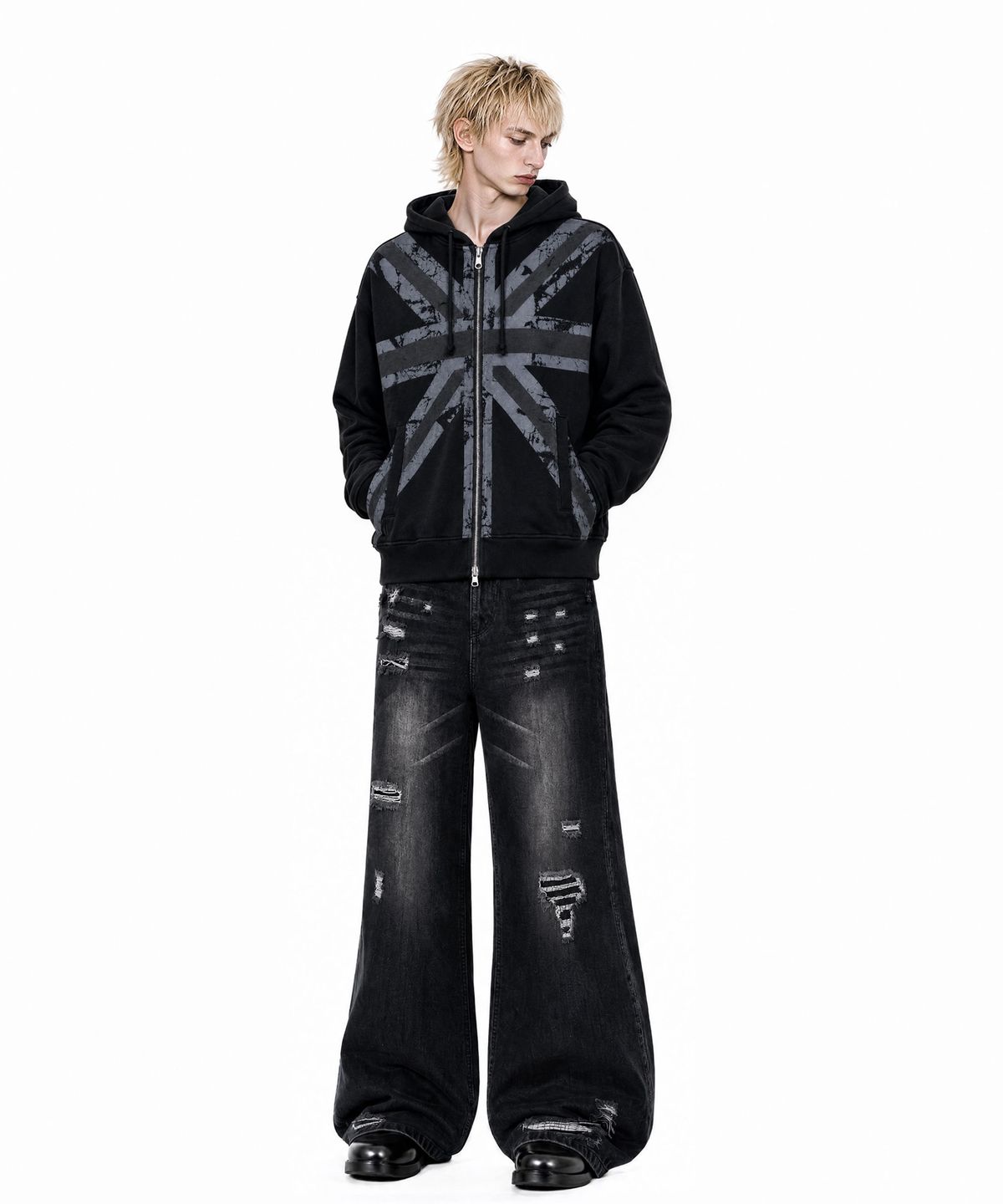 아이돈워너셀(IDWS) Injury Flare Denim Pants Black