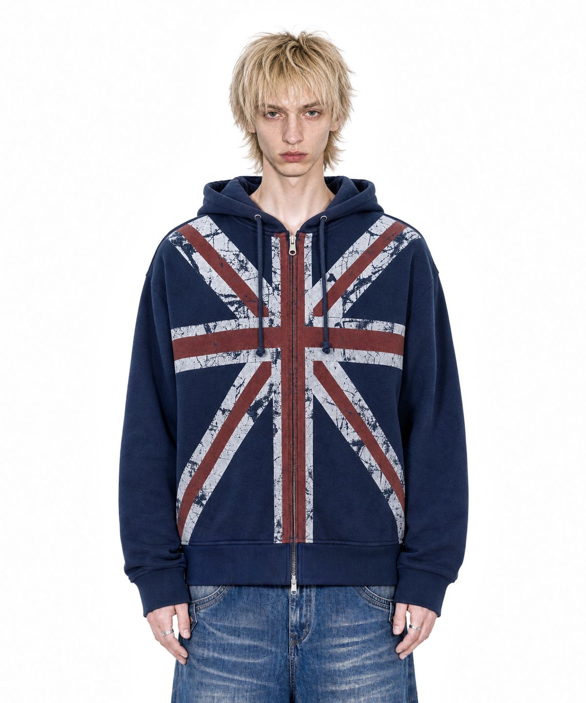 아이돈워너셀(IDWS) Union Crop Hoodie Zip Up Navy
