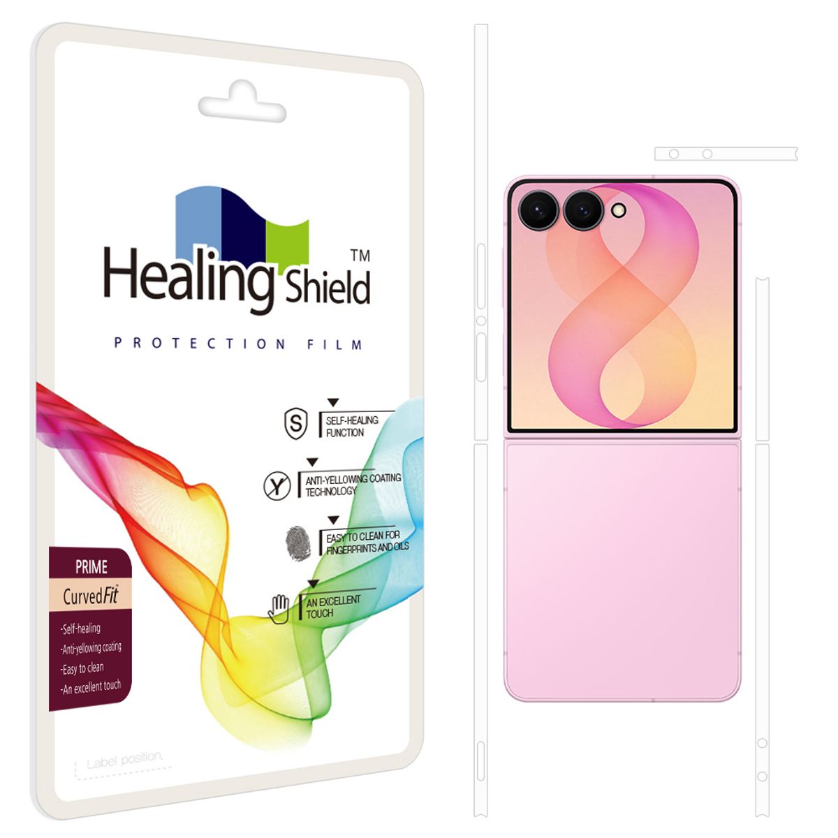 힐링쉴드(HEALINGSHIELD) 갤럭시 Z플립8 프라임 고광택 측면테두리 보호필름 2세트