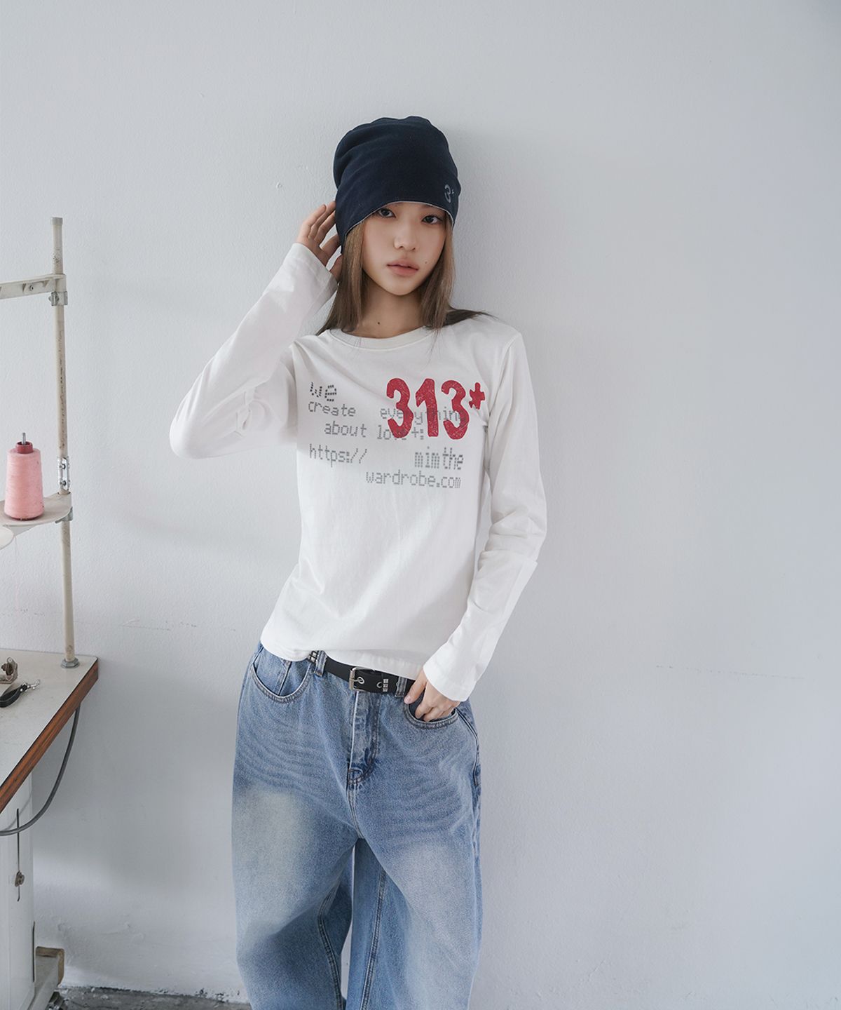 밈더워드로브(MIMTHEWARDROBE) 313 프린팅 롱슬리브_화이트