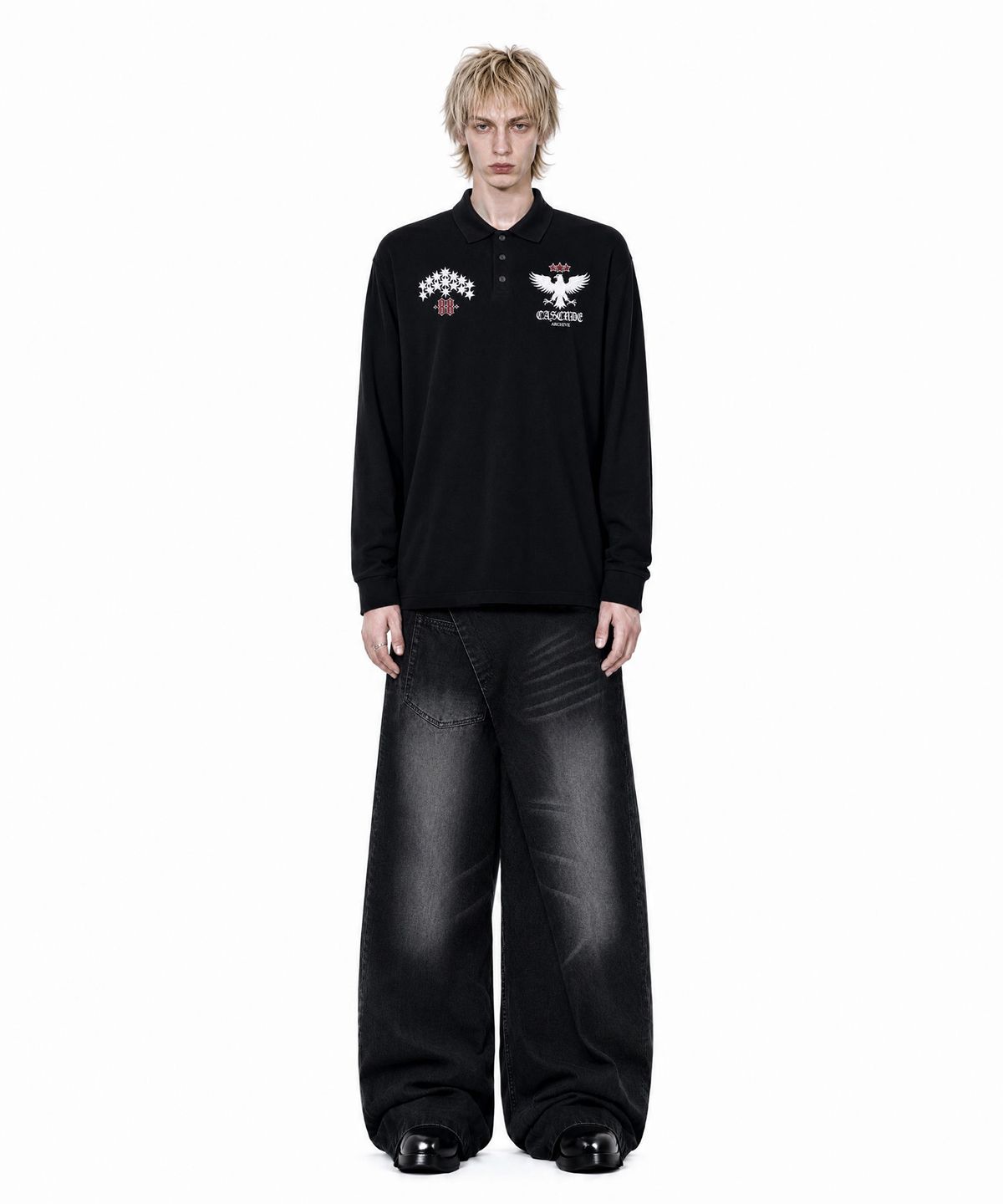 아이돈워너셀(IDWS) Star Ridge Long Sleeve Polo Shirt Black