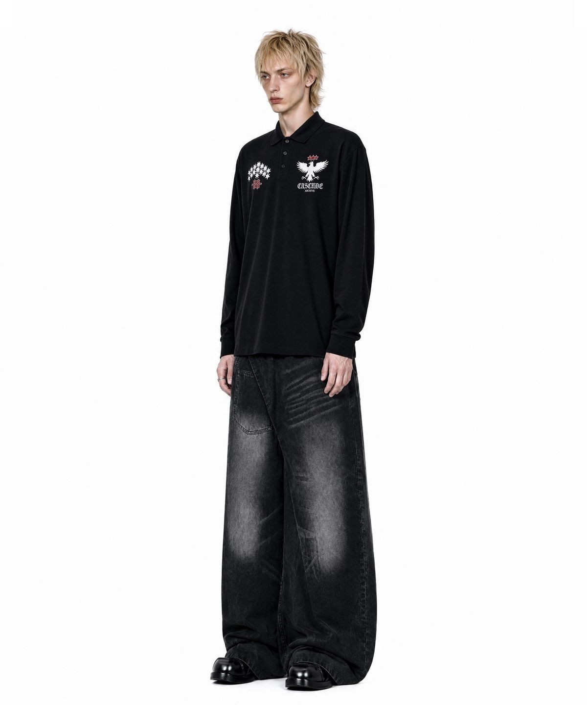 아이돈워너셀(IDWS) Star Ridge Long Sleeve Polo Shirt Black