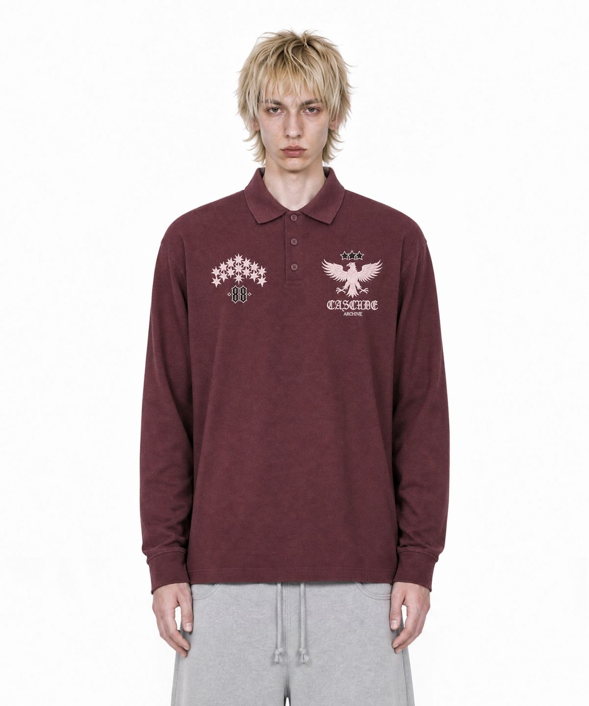 아이돈워너셀(IDWS) Star Ridge Long Sleeve Polo Shirt Burgundy