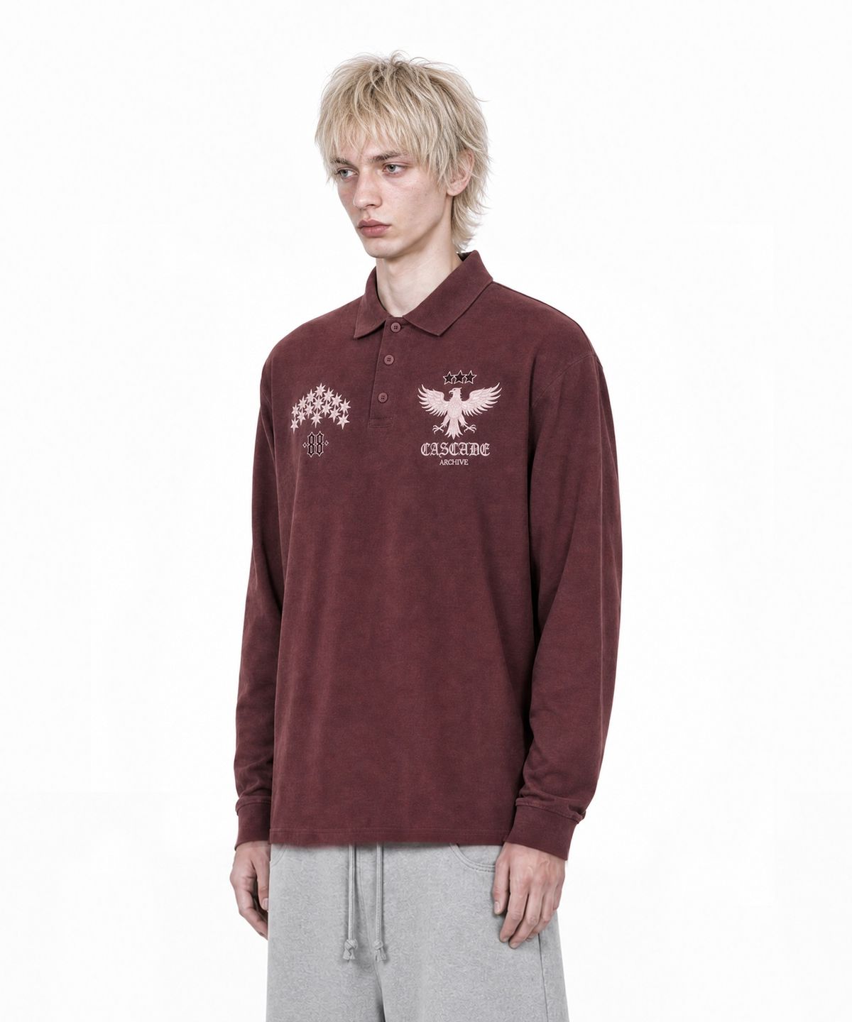 아이돈워너셀(IDWS) Star Ridge Long Sleeve Polo Shirt Burgundy