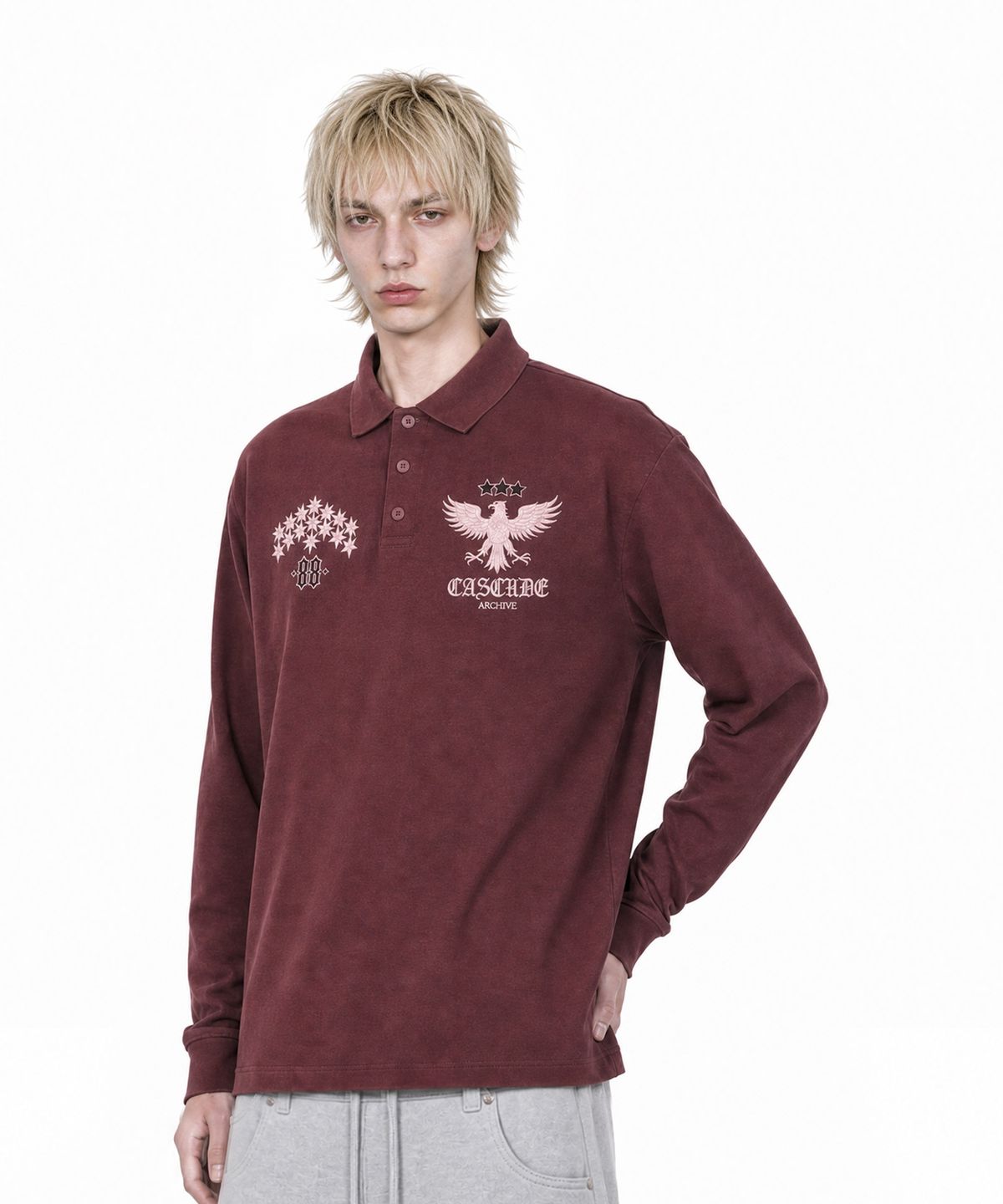 아이돈워너셀(IDWS) Star Ridge Long Sleeve Polo Shirt Burgundy