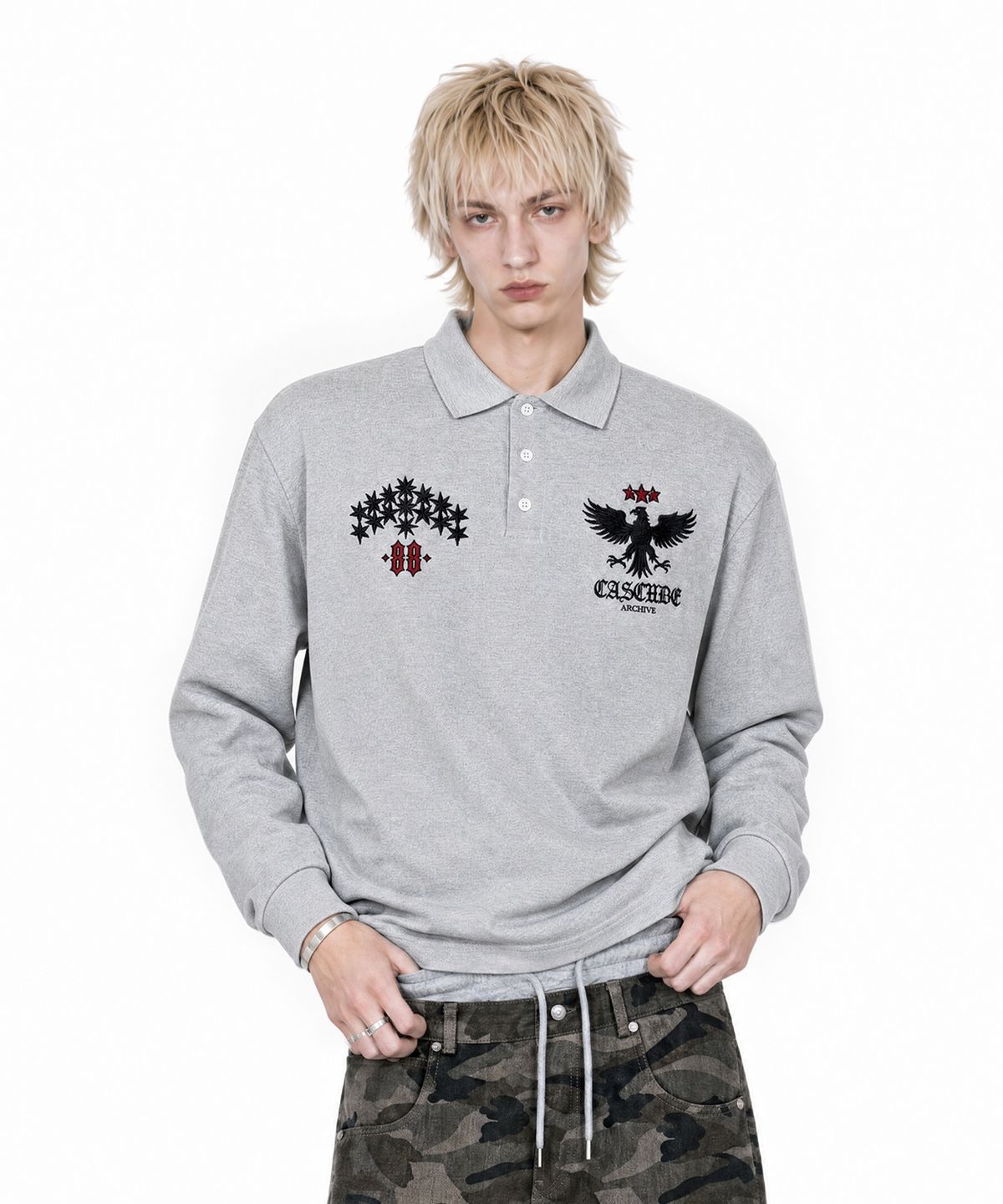 아이돈워너셀(IDWS) Star Ridge Long Sleeve Polo Shirt Gray