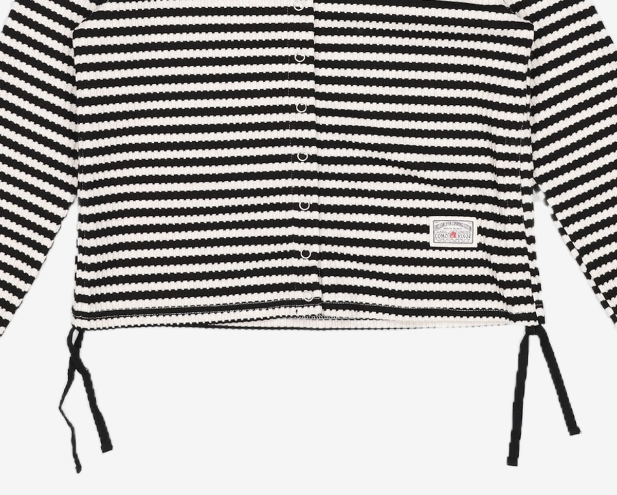 꼬모니노즈(COMONINOZ) W STRIPE CARDIGAN [BLACK] FREE