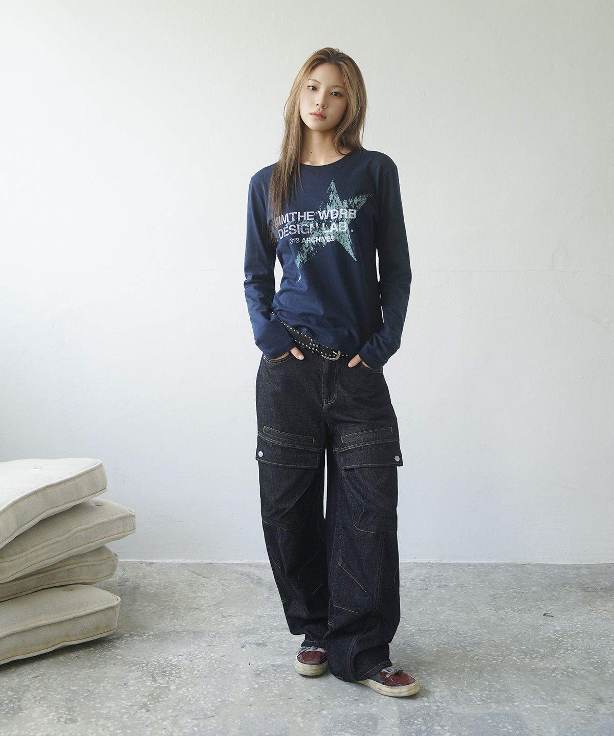 밈더워드로브(MIMTHEWARDROBE) 프론트 카고 팬츠_인디고