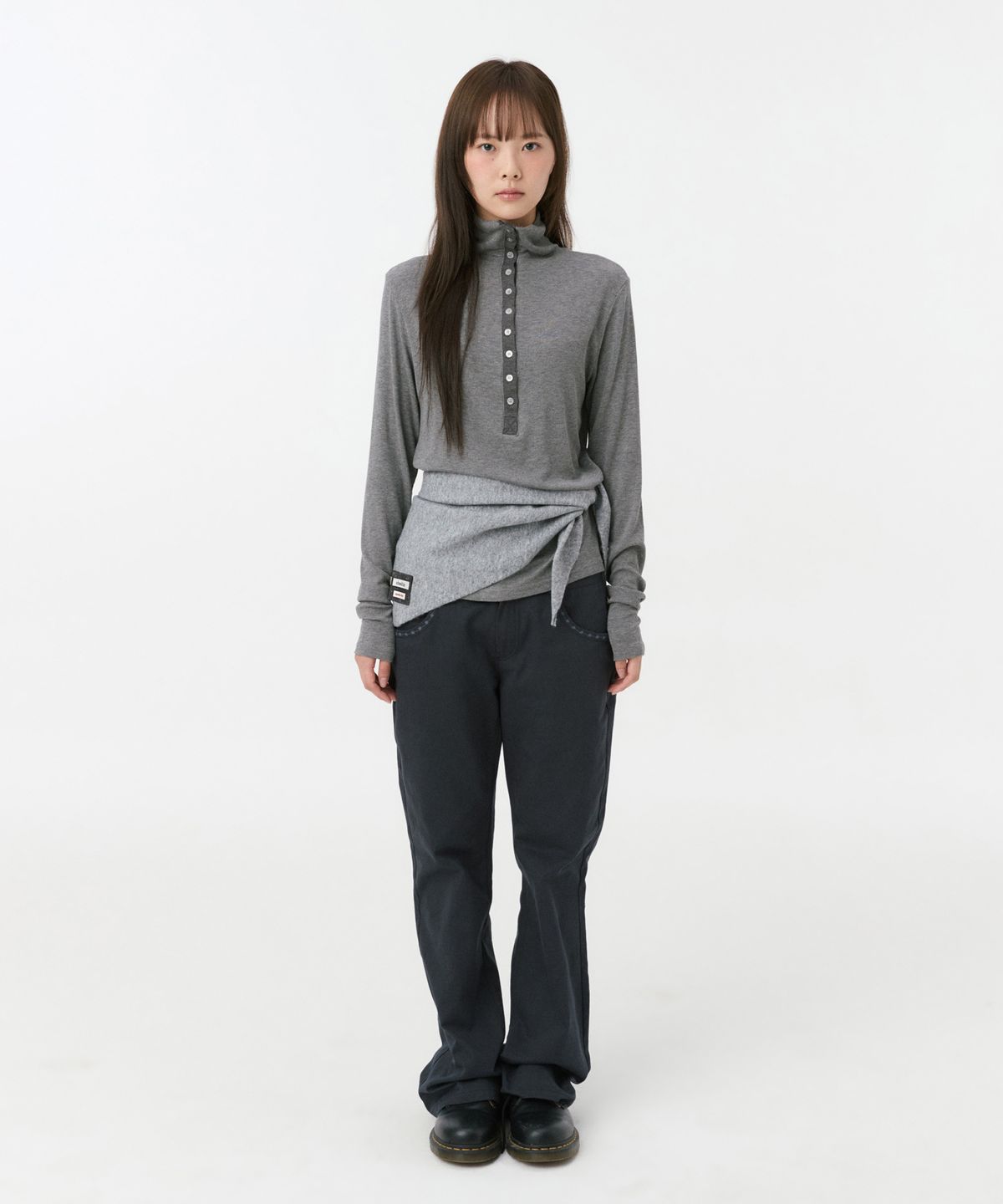 오헤시오(OHESHIO) SIGNATURE LABEL KNIT SCARF, GRAY