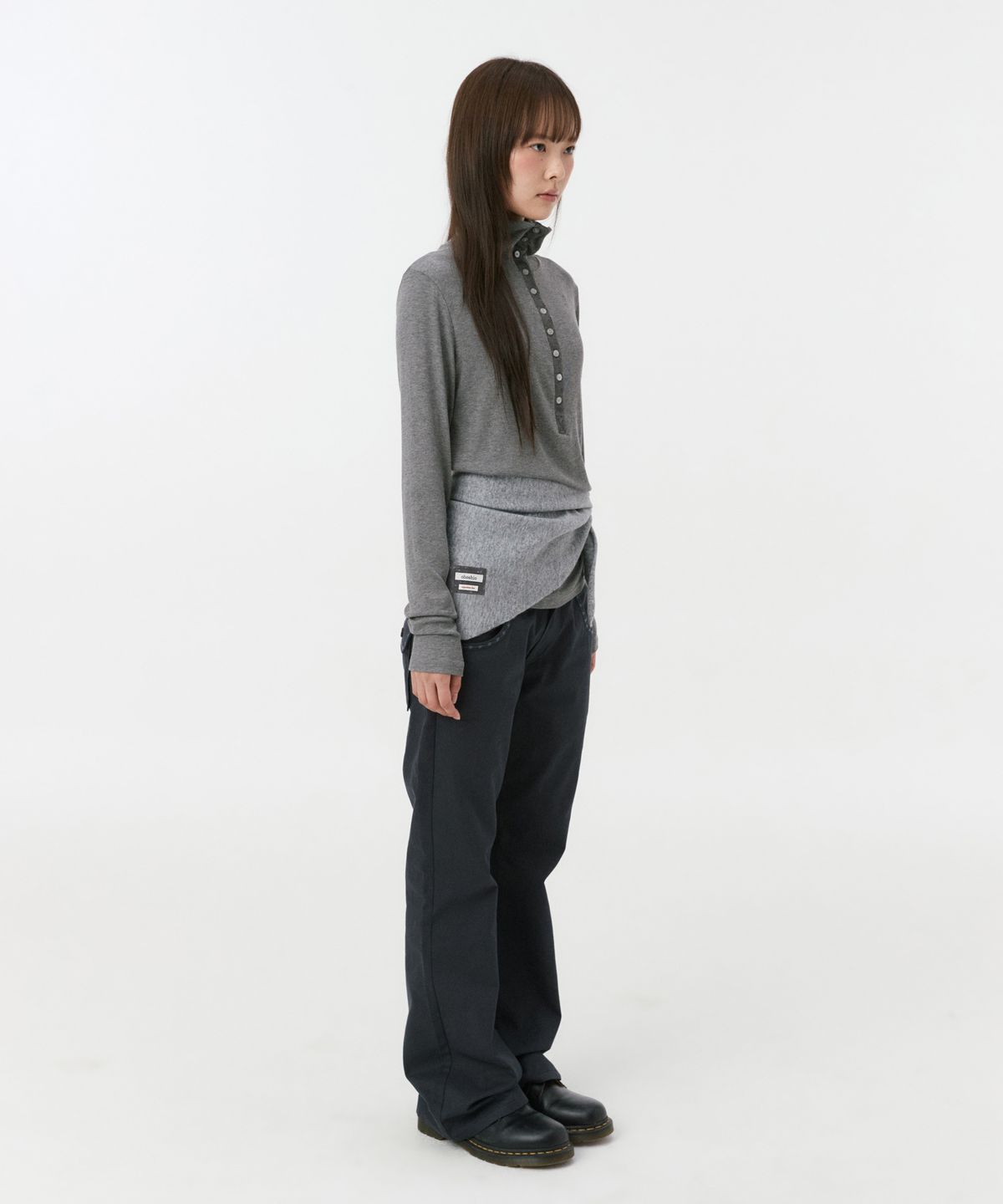 오헤시오(OHESHIO) SIGNATURE LABEL KNIT SCARF, GRAY