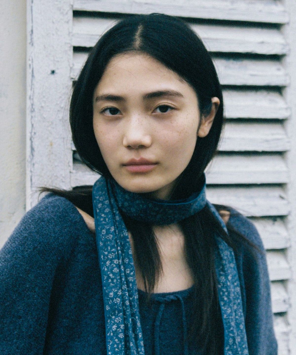 오헤시오(OHESHIO) VINTAGE FLORAL COTTON SCARF, BLUE