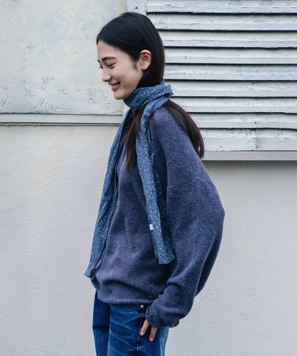 오헤시오(OHESHIO) VINTAGE FLORAL COTTON SCARF, BLUE