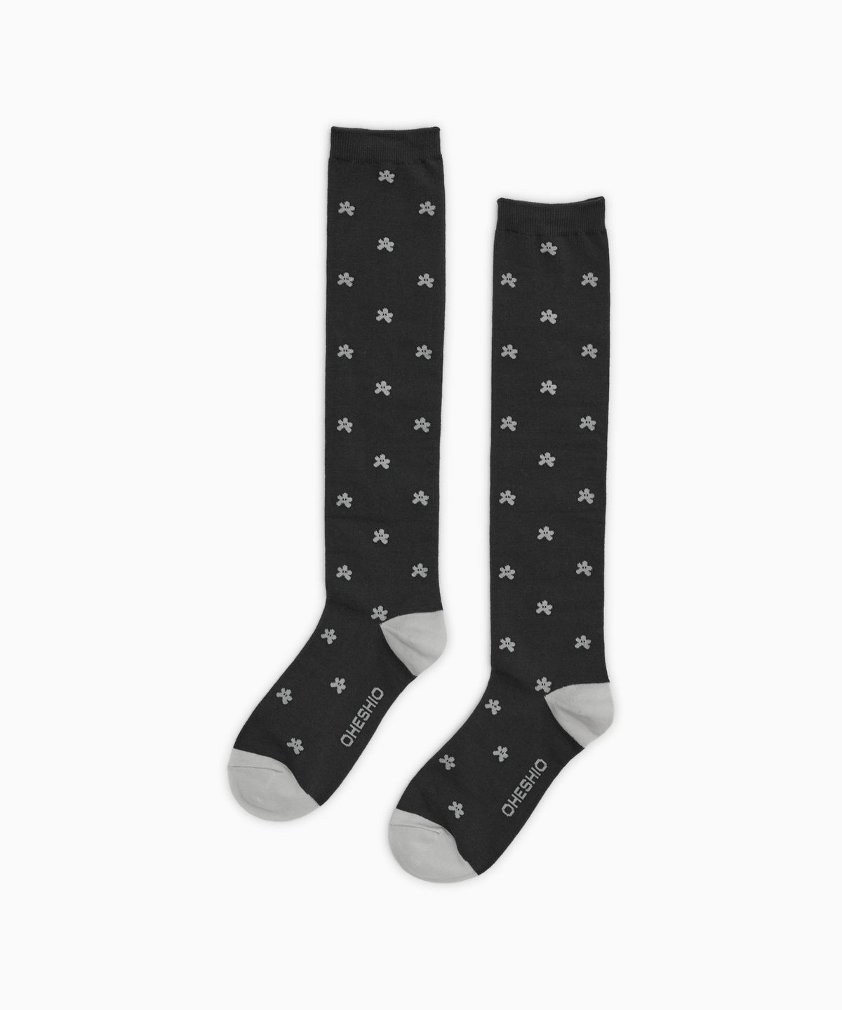 오헤시오(OHESHIO) FLORAL KNEE SOCKS, CHARCOAL