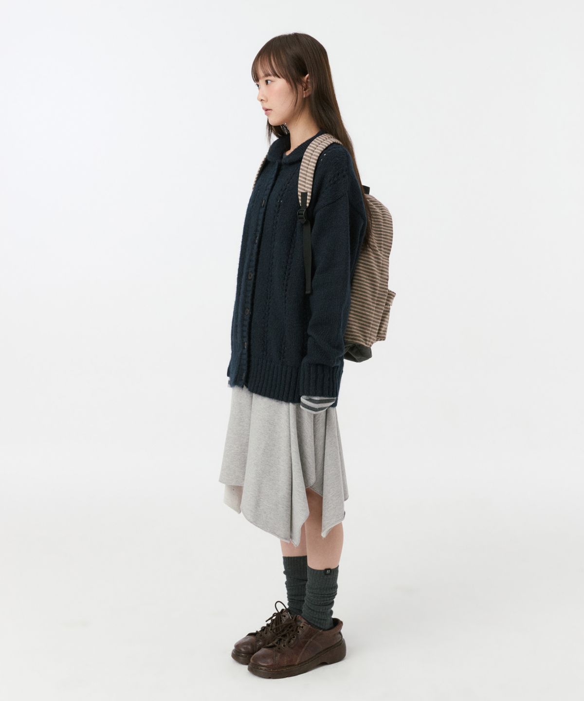 오헤시오(OHESHIO) JERSEY STRIPE BACKPACK, BROWN