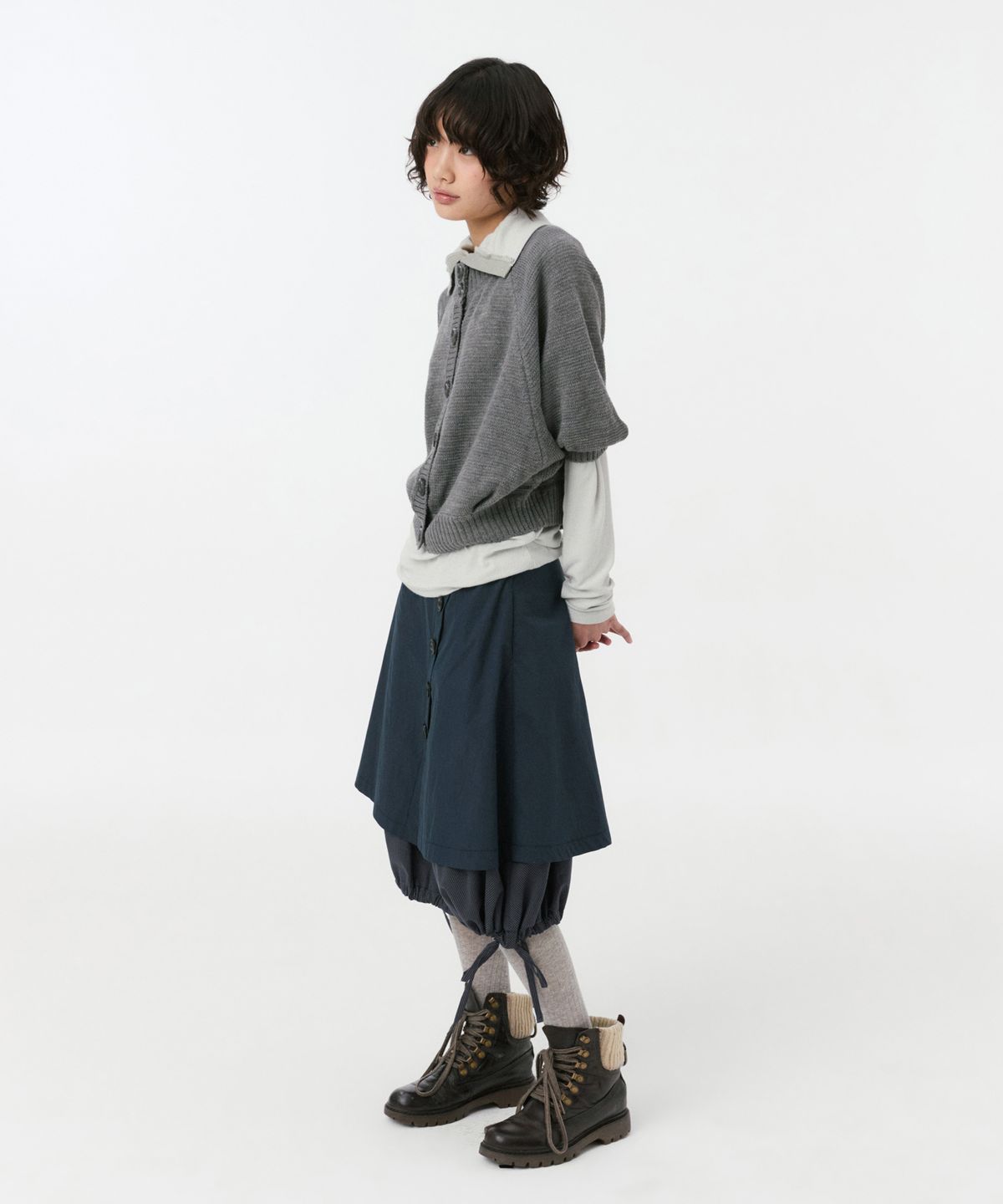 오헤시오(OHESHIO) BUTTON STRING LAYERED WRAP SKIRT, NAVY