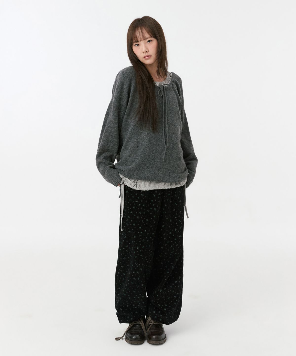 오헤시오(OHESHIO) FLORAL CORDUROY BANDING PANTS, BLACK