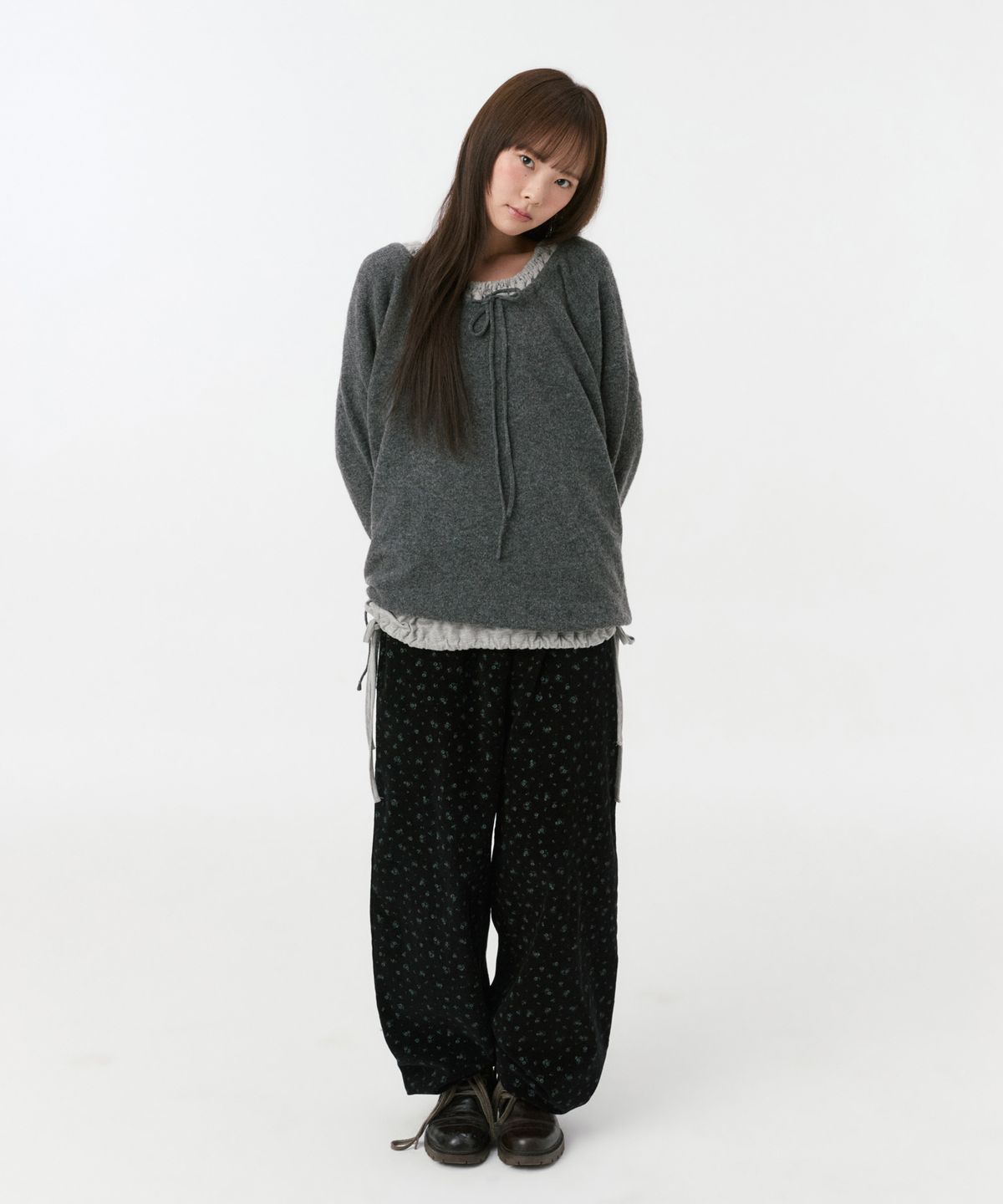 오헤시오(OHESHIO) FLORAL CORDUROY BANDING PANTS, BLACK
